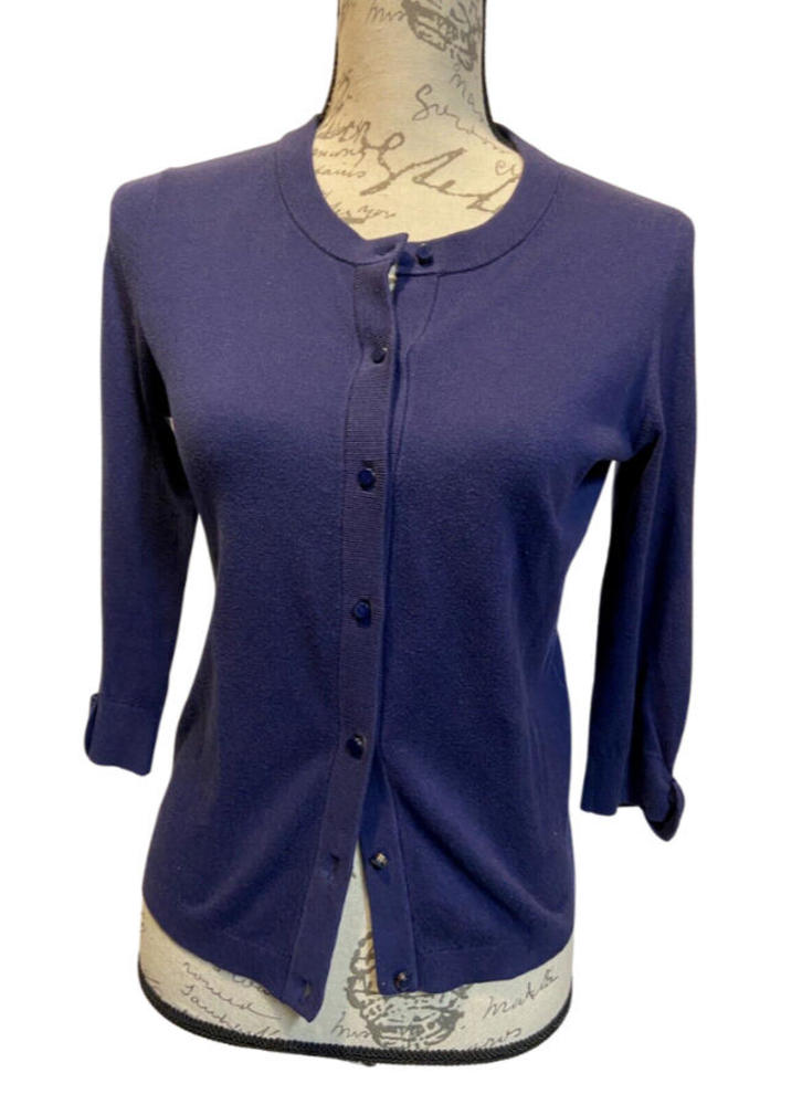 Kate Spade Blue Women's Cardigan Sweater Size S with Bow Accent On Sleeves